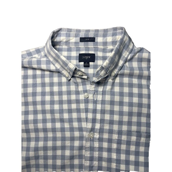 J Crew Slim Fit Shirt Button Up Long Sleeve Mens Medium Blue White Plaid Sz M - Picture 3 of 5